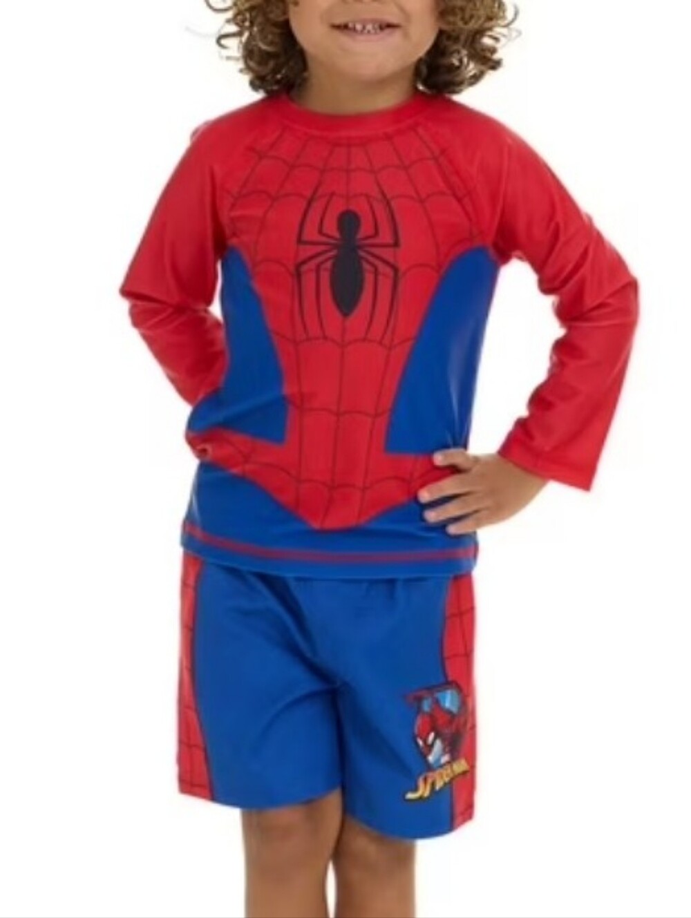 Marvel Spiderman 2 Piece Rashguard and Swim Trunk Set Red Blue 2T